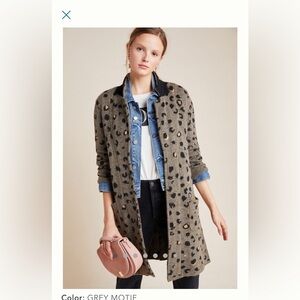 Anthropologie Isabella Sweater Coat, Gray Motif, Size Large Petite